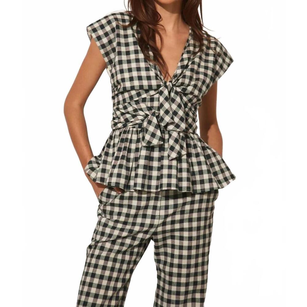 NEW HUNTER BELL everly v-neck top in hamilton check
